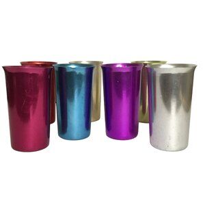 VTG Colorful Anodized Aluminum Tumblers 7 MCM Retro Barware 4.5" Cups Rainbow